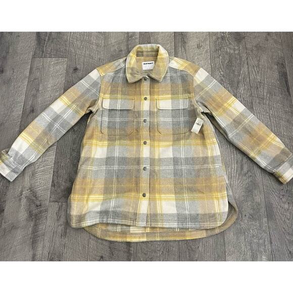Old Navy Womens Soft-Brushed Plaid Shacket Yellow Gray White Size S - Picture 9 of 9
